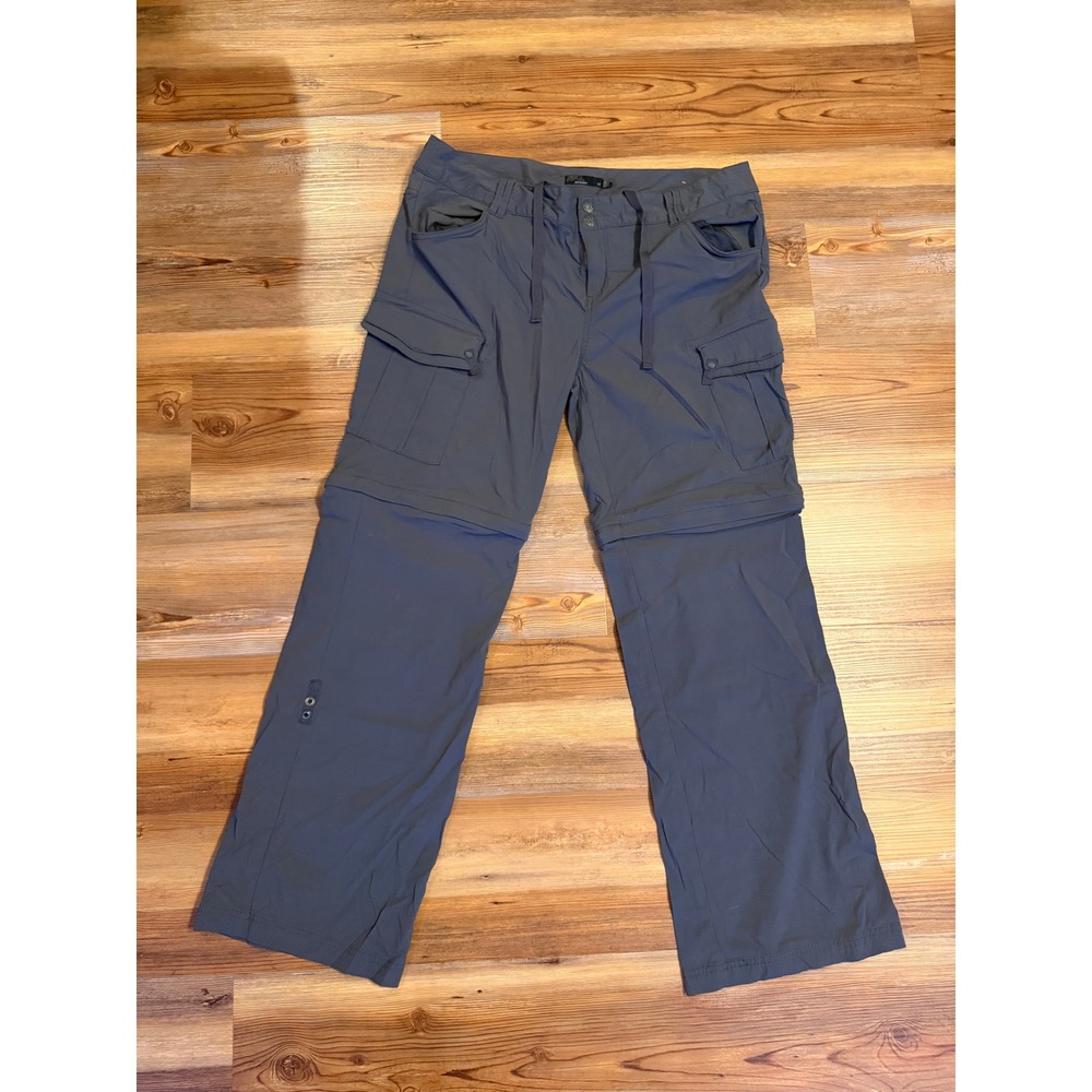 Prana Convertible Hiking Pants Women's 14 Grey Zip Off Cargo Outdoor Trail